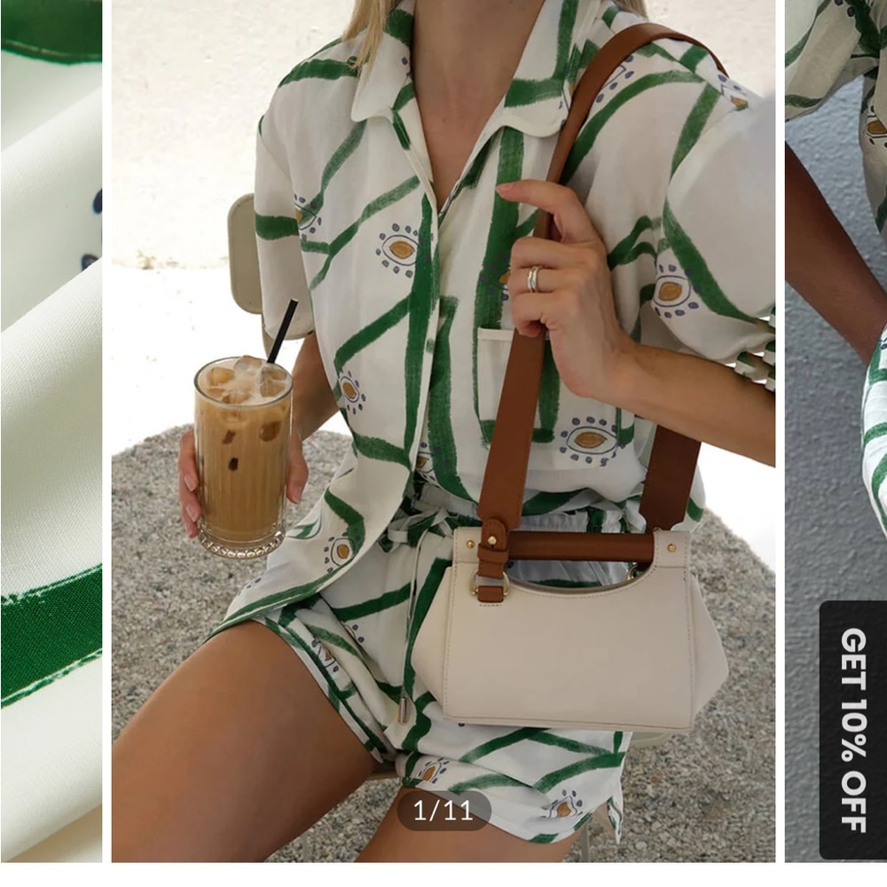 Commense Green and White Patterned Women Set